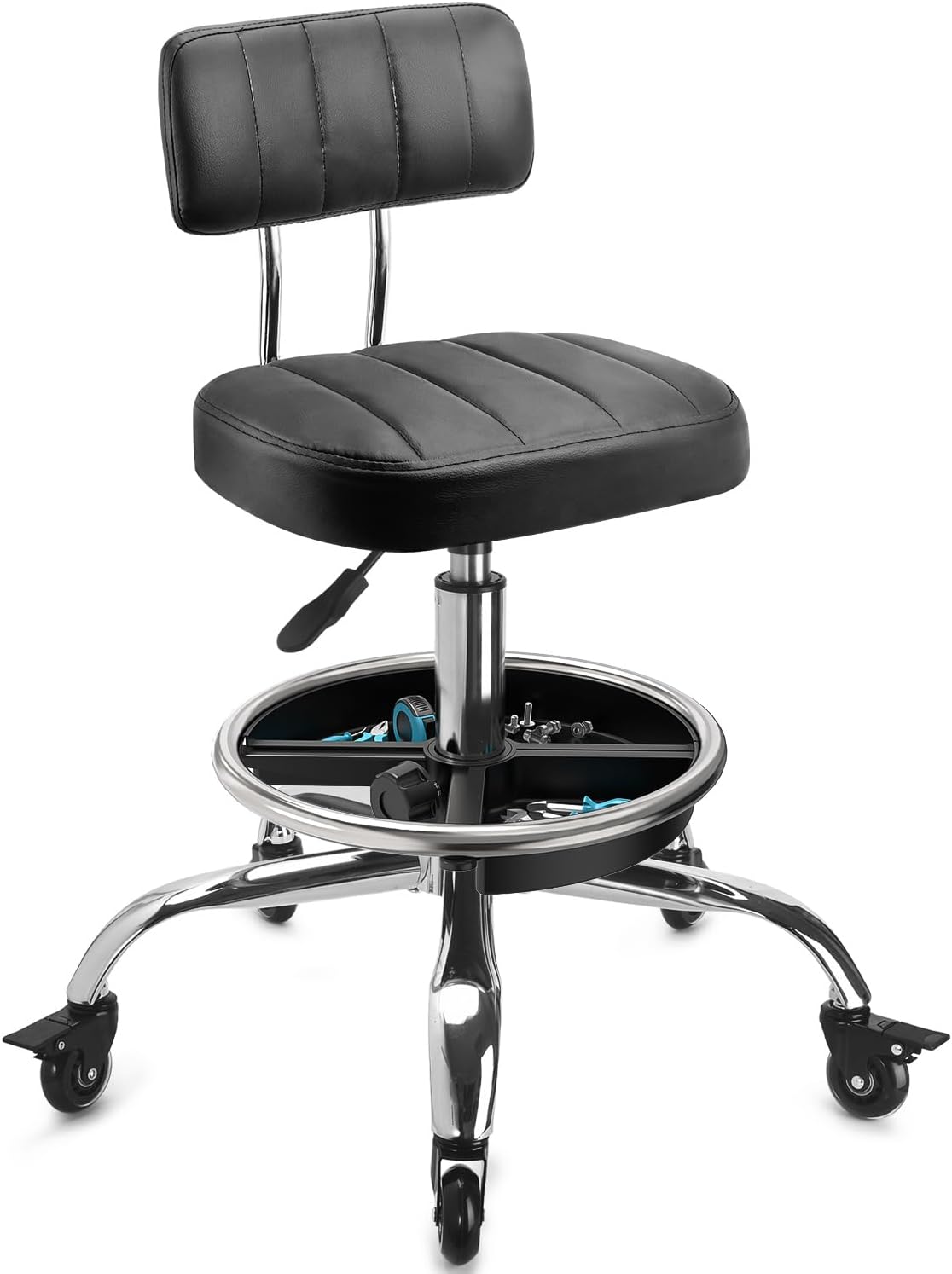 Workshop Tools Storage - Garage Mechanic Stool With Backrest Height