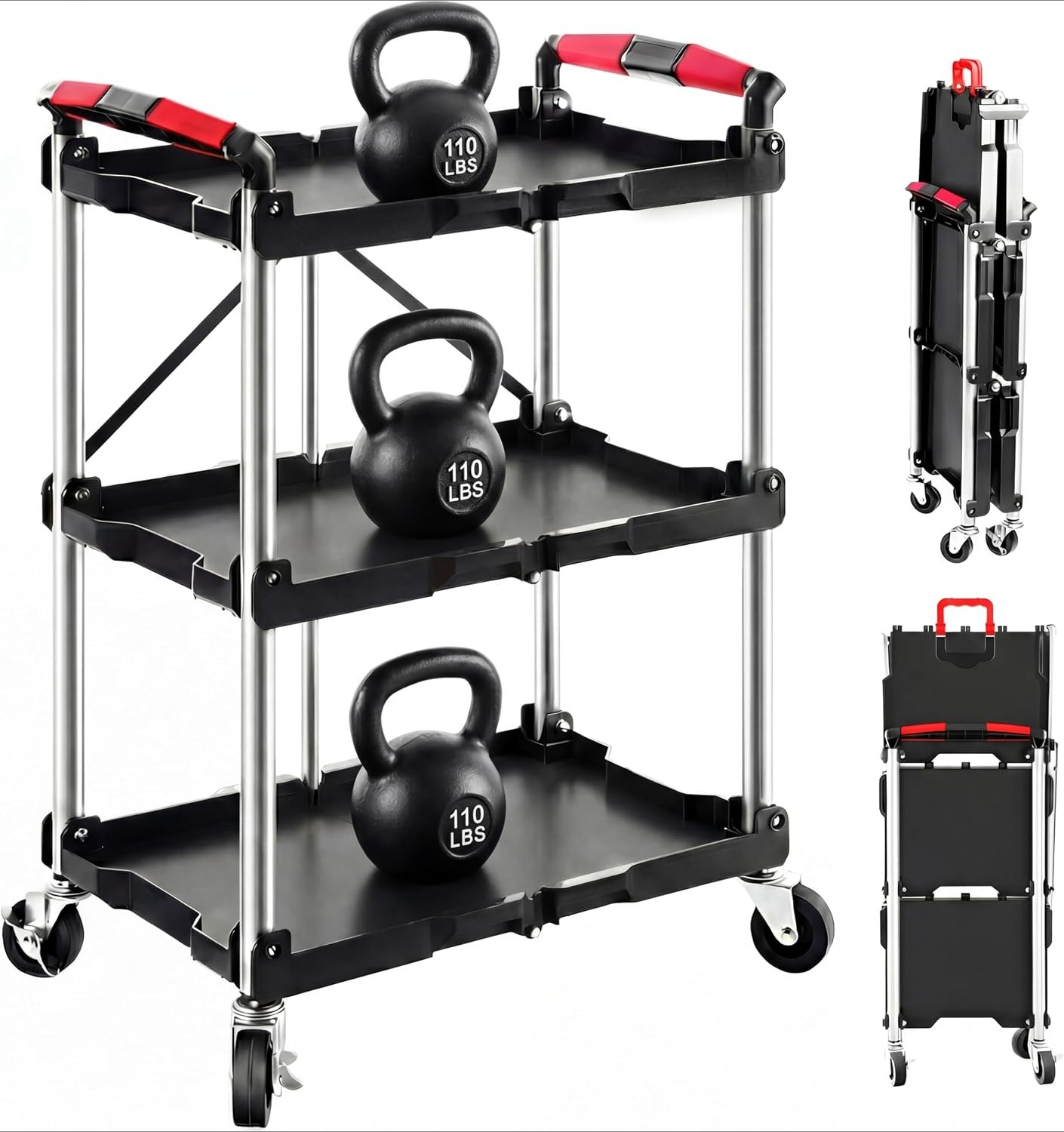 3-Shelf Foldable Rolling Utili - Workshop Tools Storage ulasan dan harga